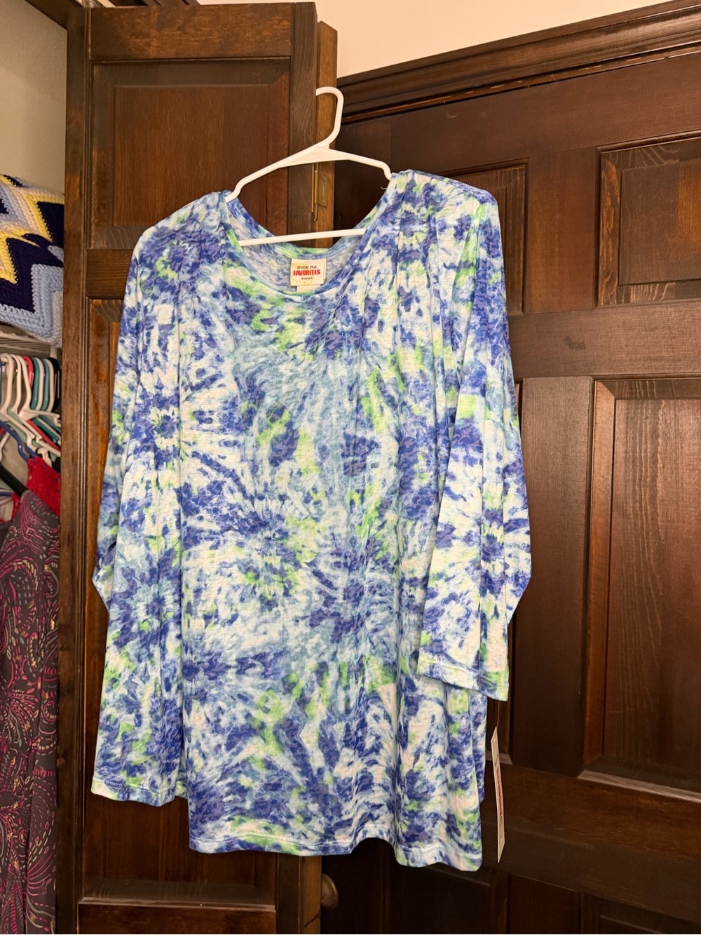 Ruby Rd. Blue & Green Tie-Dye Long Sleeve Top